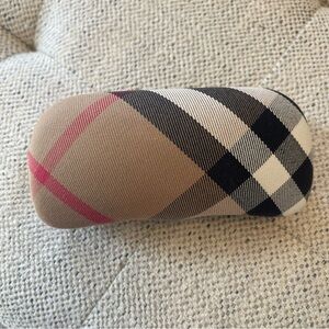 Burberry Beige Plaid Eyeglass Case with Pink and Black Accents
